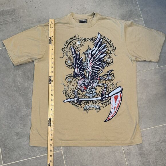 Vintage Y2K Avirex Shirt Mens L Metallic Wings Grunge Goth Skull - Picture 5 of 5